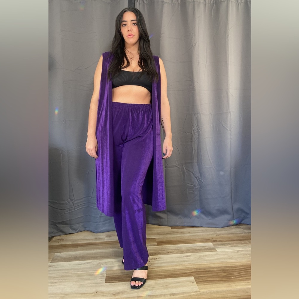 Vintage Purple Matching 2-piece Set with Vest and Elastic Waist